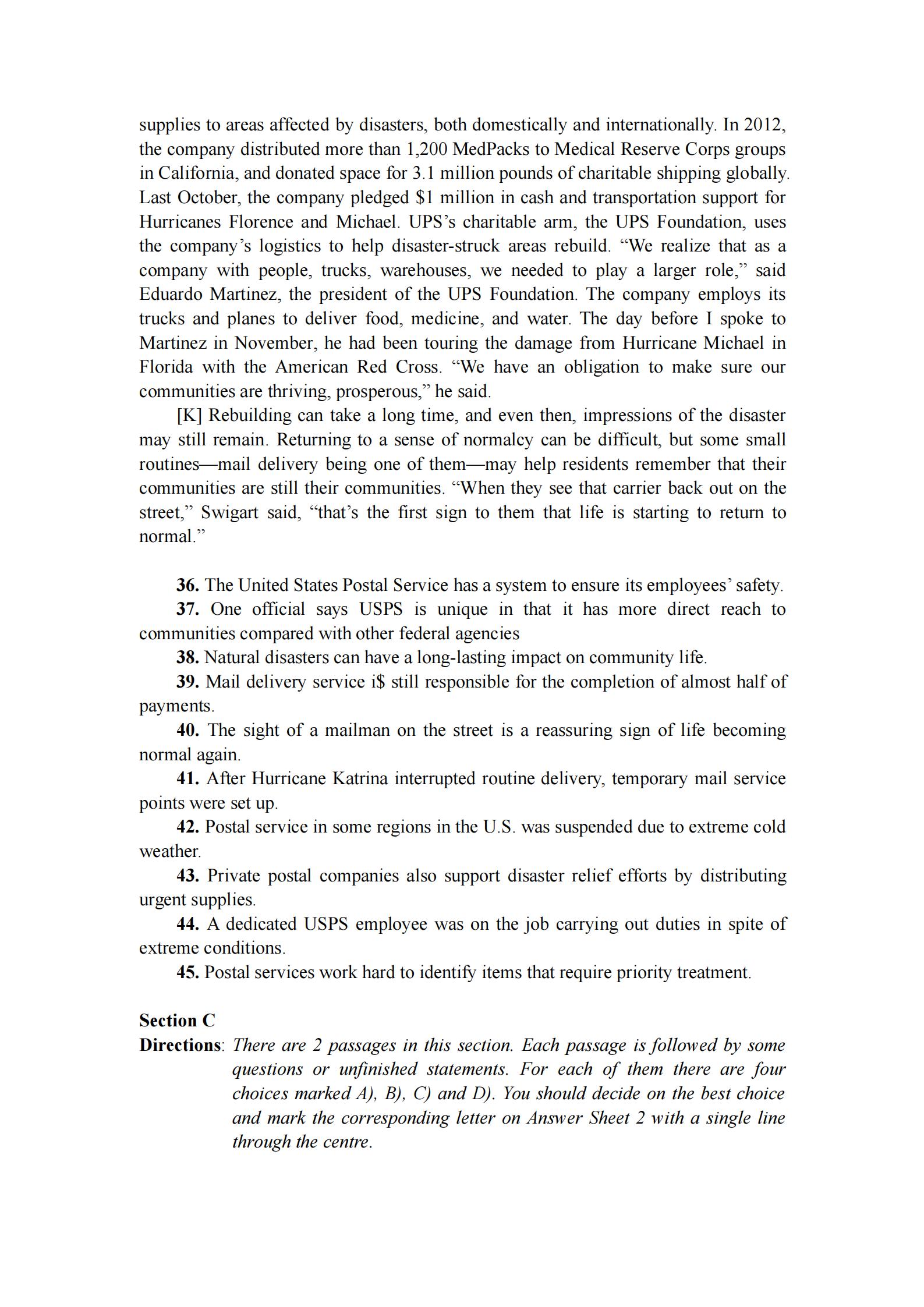 2019年12月英语四级真题及答案电子版（卷一）