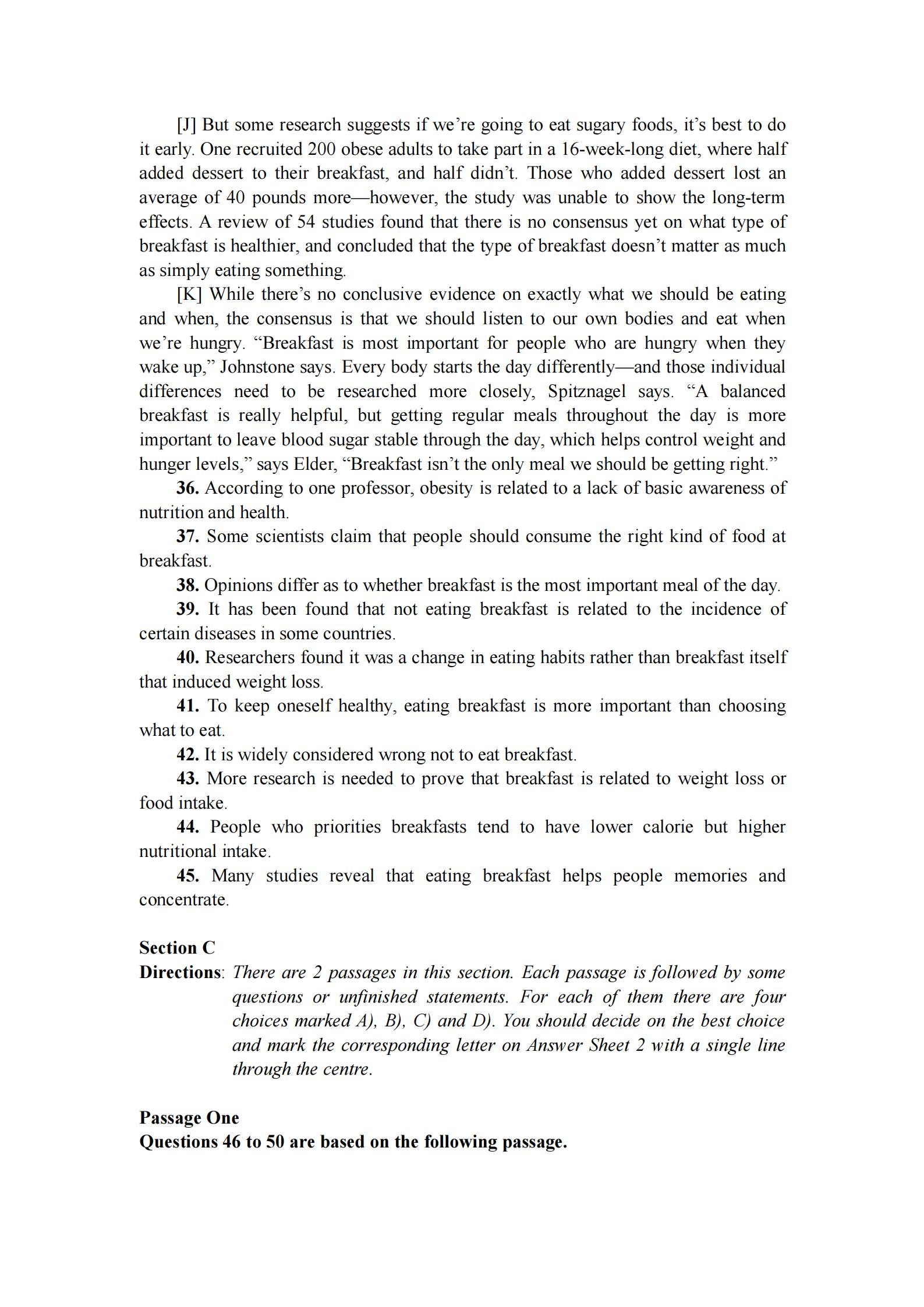 2019年12月英语四级真题及答案电子版（卷二）