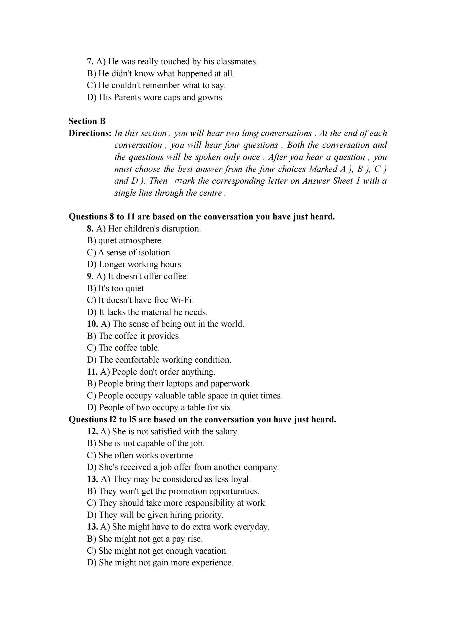 2020年7月英语四级真题及答案电子版