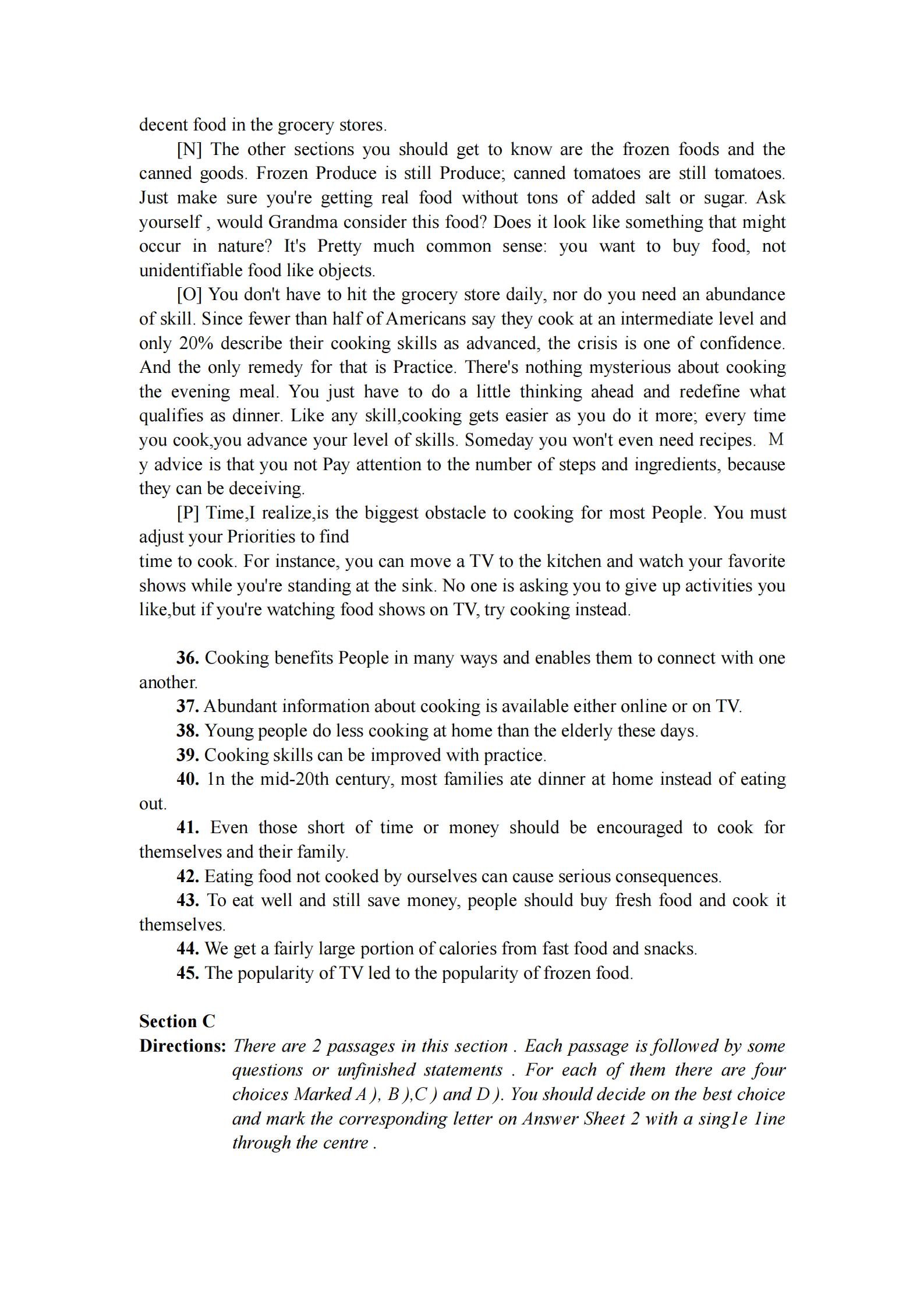 2020年7月英语四级真题及答案电子版