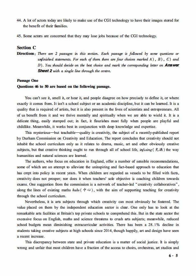 2021年6月英语六级真题试卷电子版（卷三）