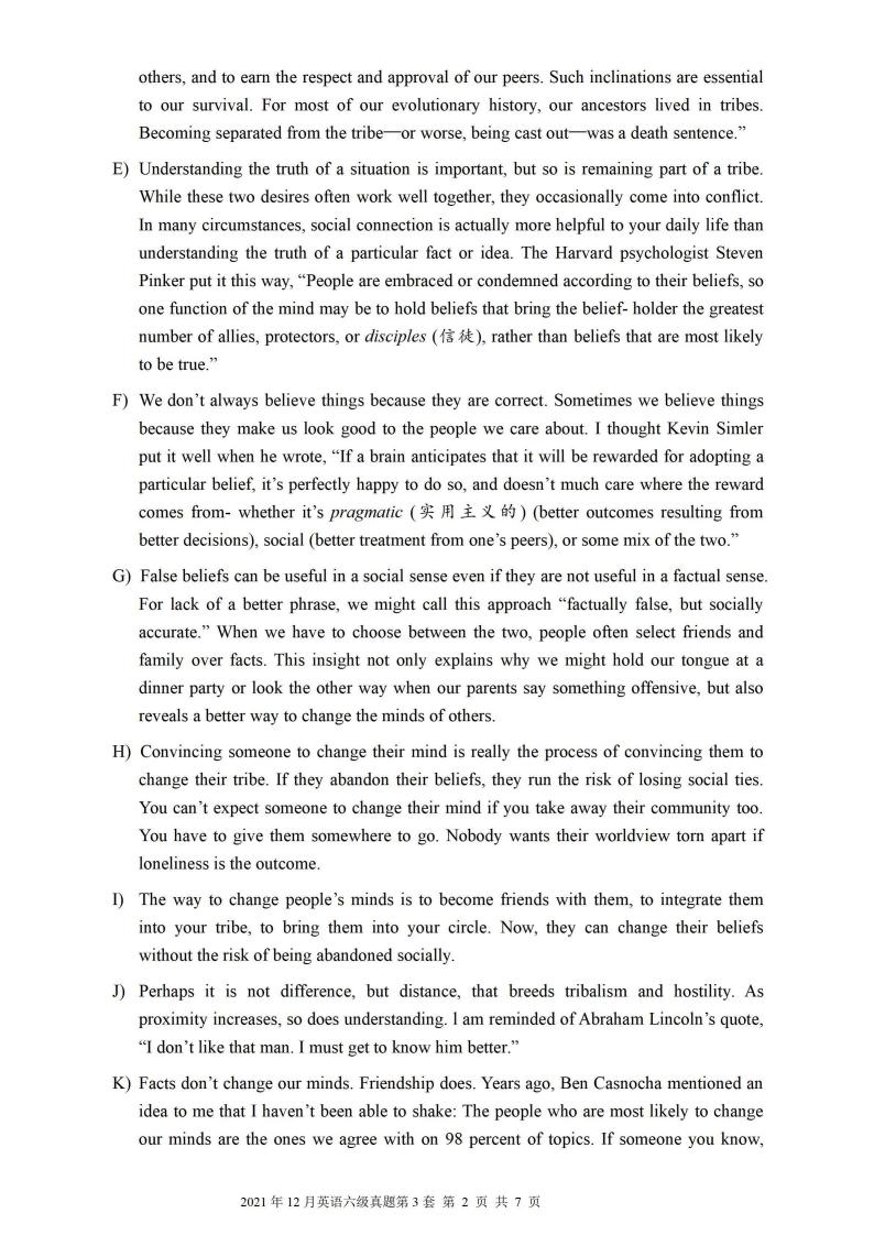 2021年12月英语六级真题试卷电子版（卷三）