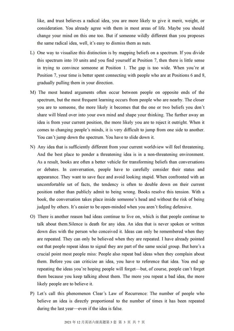 2021年12月英语六级真题试卷电子版（卷三）
