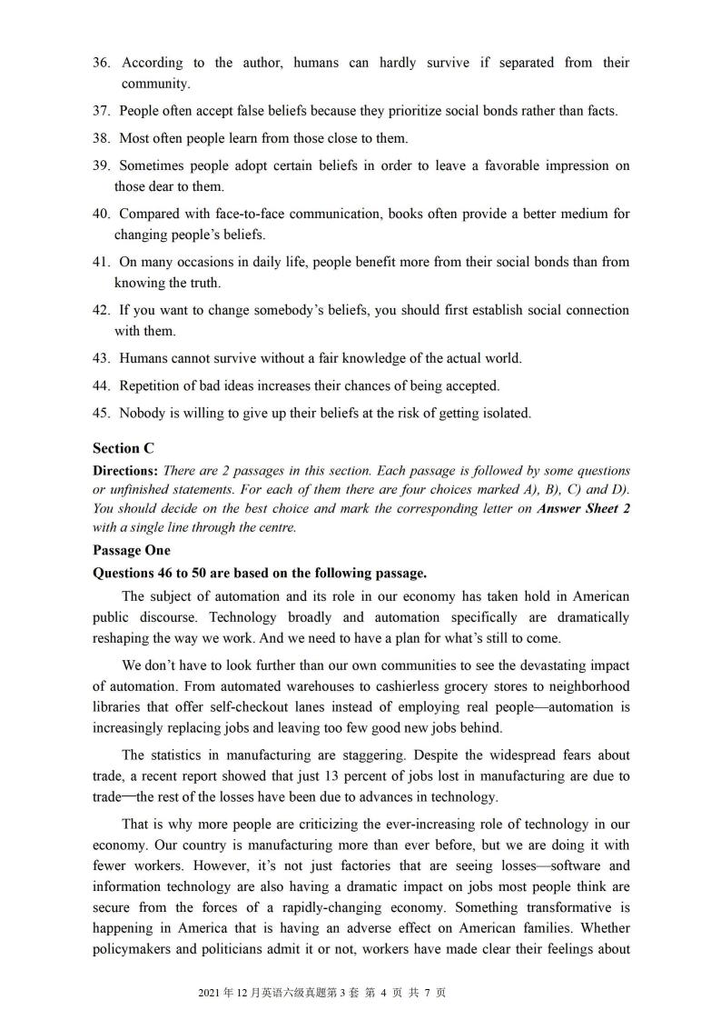 2021年12月英语六级真题试卷电子版（卷三）