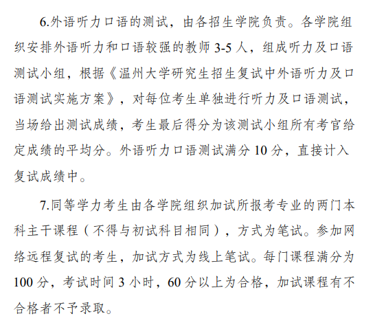 2025年温州大学研究生复试内容